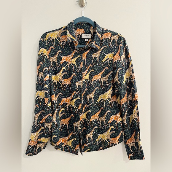 J.Crew Collection Silk Giraffe Print Button Up Shirt - Picture 2 of 7